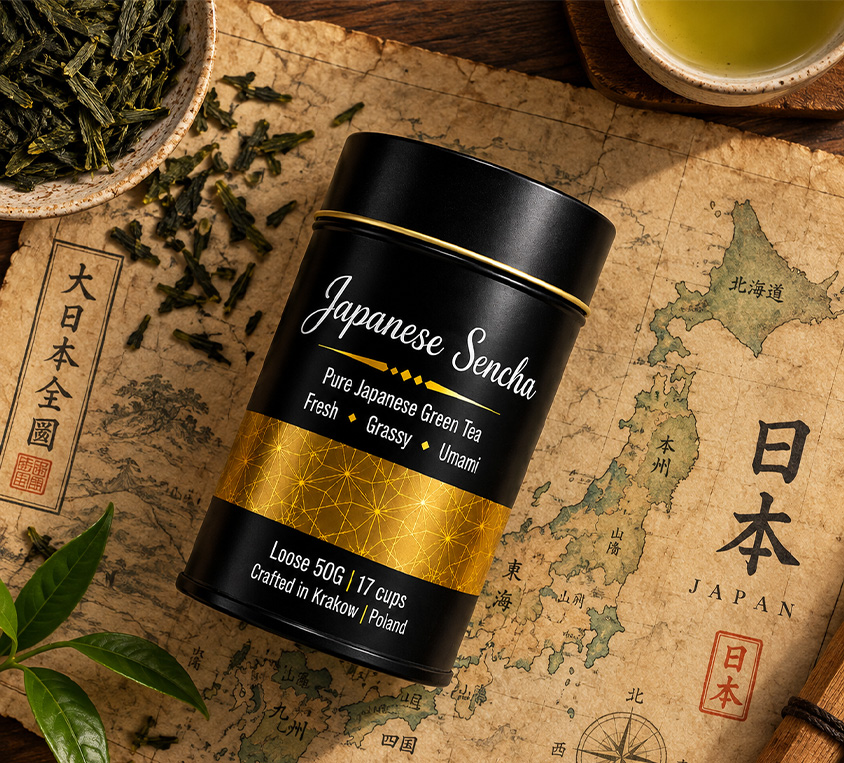Sencha Premium Leo Tea – japońska zielona herbata w metalowej puszce 50g